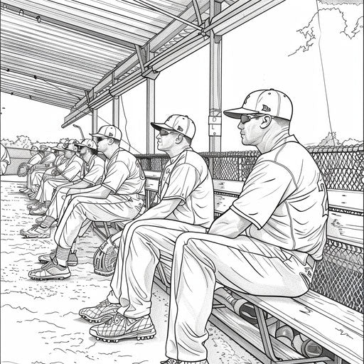 Detailed view of a baseball dugout with players sitting.