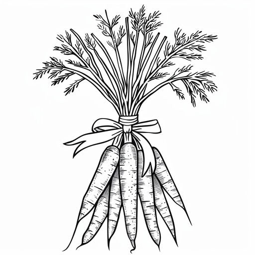 Bunch of carrots with ribbon, coloring page