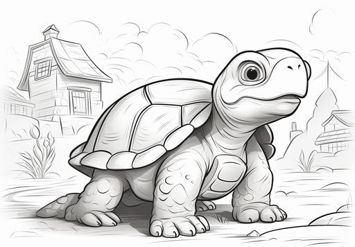 Turtle coloring pages in cartoonish innocence style