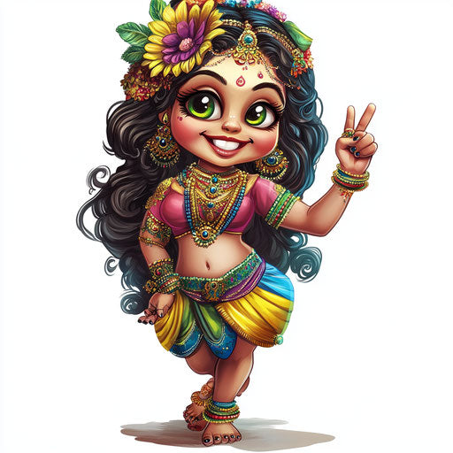 Humorous caricature of a radha krishna clipart with human characteristics