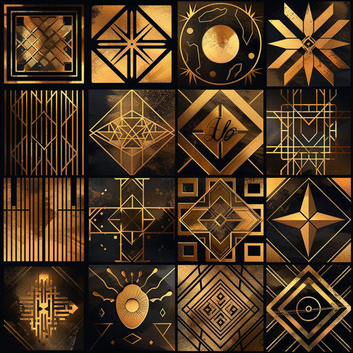 Logos with geometric patterns and elegant lines, black and gold