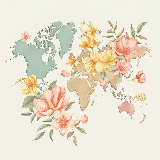 Elegant floral-inspired map logo in soft pastel colors