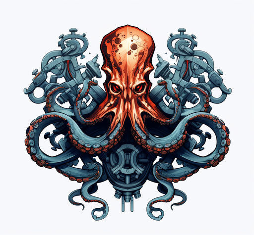 Octopus with anchor tattoo design in industrial style