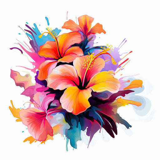 Hawaiian flower clipart in the style of Impressionistic Art, on a white background