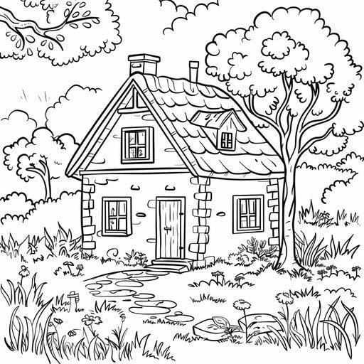 House with garden for kids to color