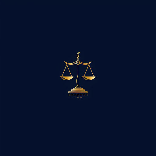 Elegant lawyer logo with justice scales on navy blue background