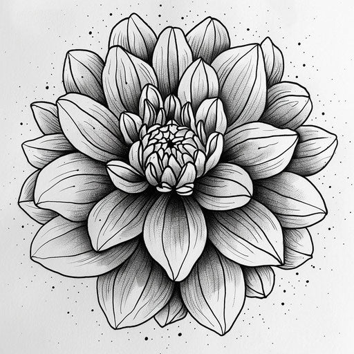Retro comic book style dahlia tattoo sketch with halftones