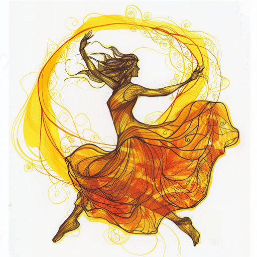 Dynamic flat tattoo sketch of Venus dancing