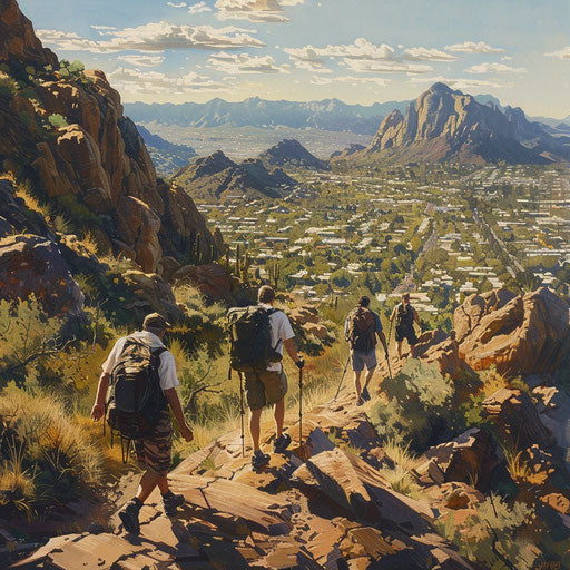 Hikers climbing Camelback Mountain with panoramic views