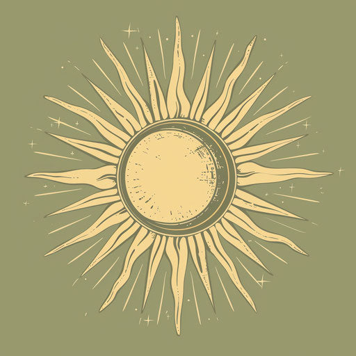 Realistic sun illustration on flat olive background