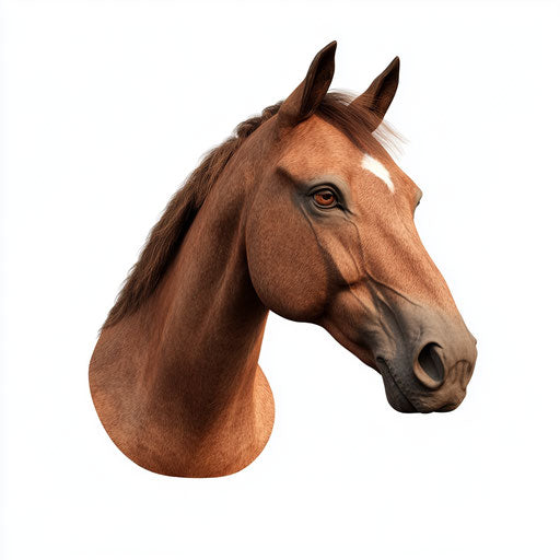 3D realistic horse head on flat white background