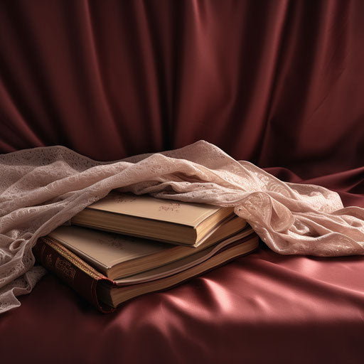 Muslim holy book on a bed, light maroon and light brown style, intertwining materials, lighthearted, q hayashida, slumped/draped, magewave, ethical concerns