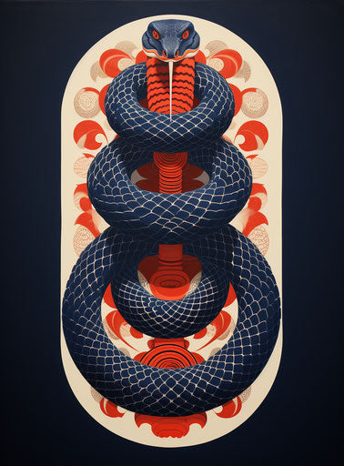 Snake on white background, dark orange and dark indigo style