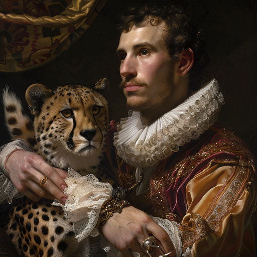 Portrait of a noble with their domesticated cheetah