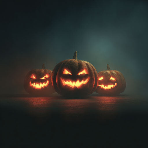 Three glowing pumpkins in a classic Halloween setting