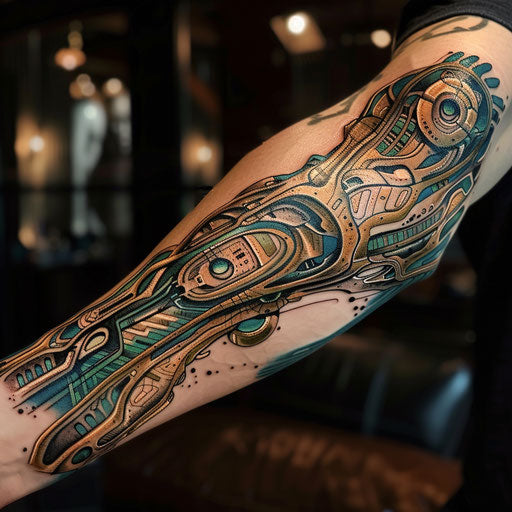 Biomechanical tattoo with intricate details