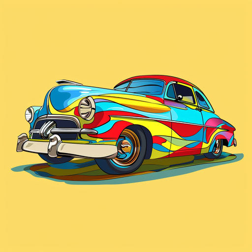 Colorful cartoon tattoo sketch of a whimsical car