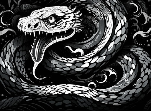 Black and white snake in psychedelic style