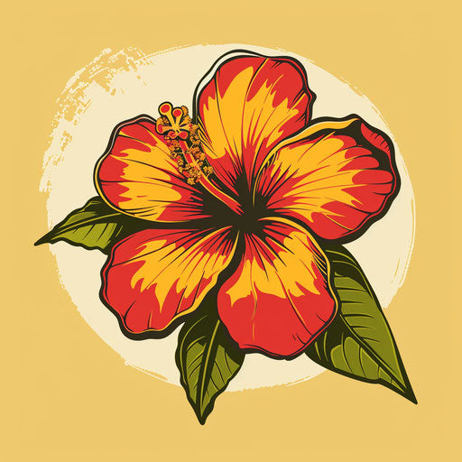 Retro Hawaiian flower tattoo sketch in 1970s color scheme