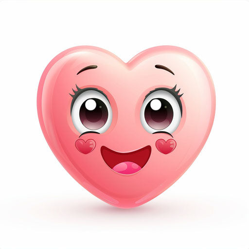 Pink cute heart, simple design in cartoon style on white