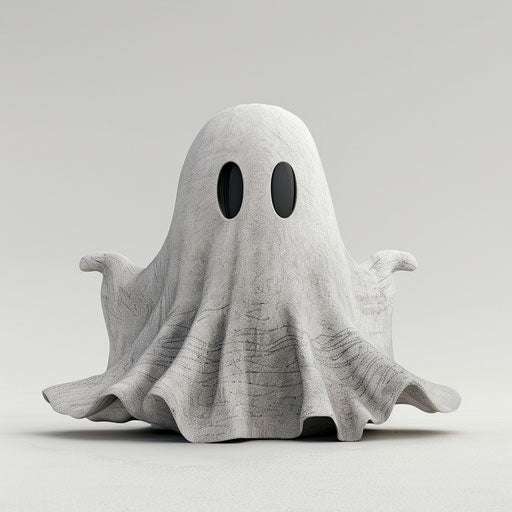 Realistic cute ghost on flat white background