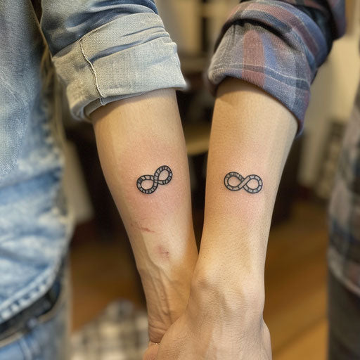 Matching best friend tattoos, Ami James style, minimal infinity symbols