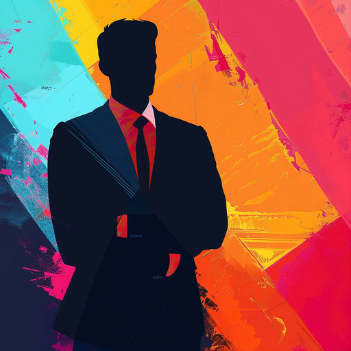Business man with a bold and colorful abstract background