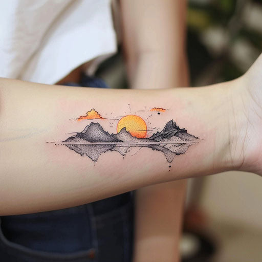 Elegant flat tattoo sketch of a sunset gradient