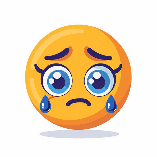 Sad emoji with tears, yellow face on white background