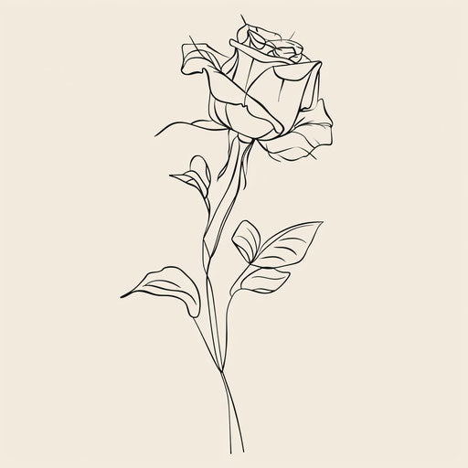 Flat tattoo sketch of a single line forming a delicate rose