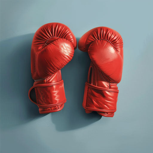 Realistic boxing gloves on random flat background