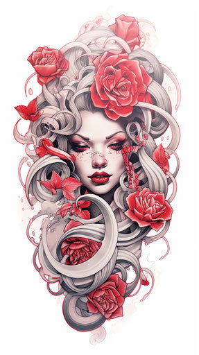 Woman with white roses in supernatural creatures style