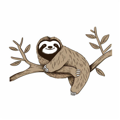 Minimalist sloth clipart on white background