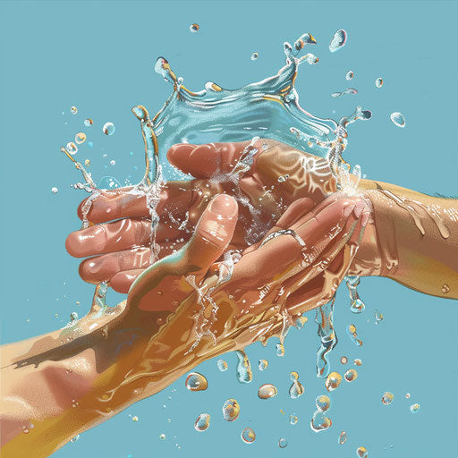 Realistic washing hands clipart on flat random color background