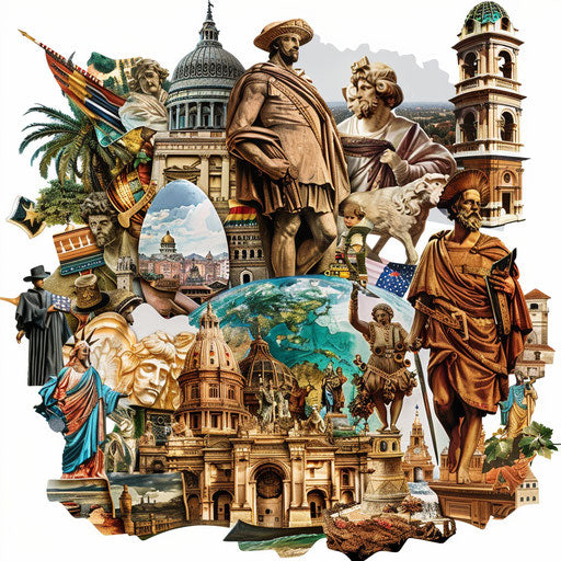 Historical clipart, realistic style, vibrant colors