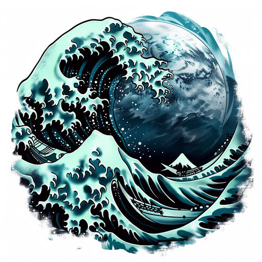 Dramatic sketch of a Japanese wave in clipart style