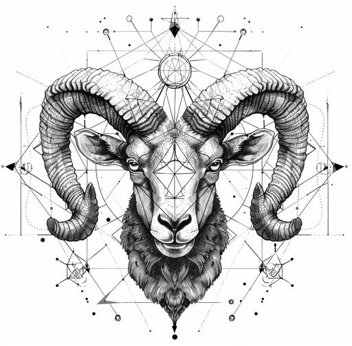 A ram in geometric shapes PNG, in the style of geometric aesthetics, detailed ink 107:106