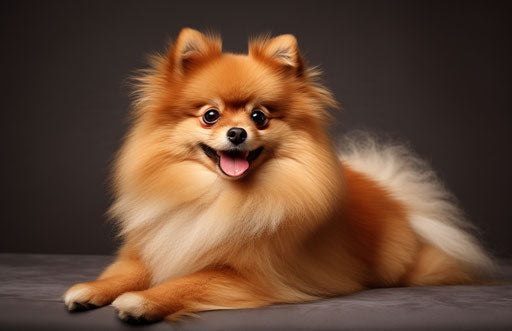 Canine portrait in shades of orange and brown on white