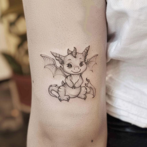 Charming small tattoos in the style of David Palumbo with mythical creatures