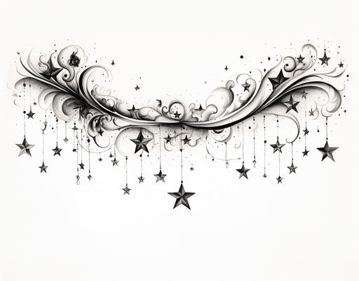 Stars tattoo design, transparent PNG, black and white 51:40
