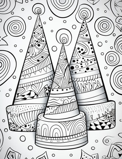 Two birthday hats with coloring pages, nabis style