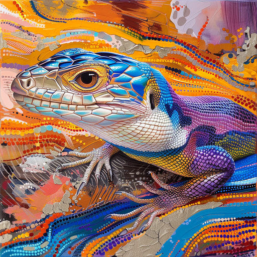 Blue tongue skink in a vibrant desert with intense colors