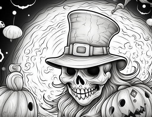 Kids' Halloween party coloring page with jack-o'-lantern