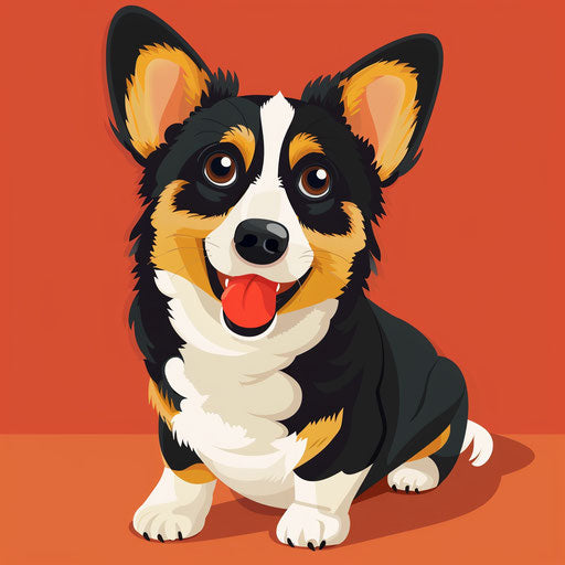 Cartoon dog in photo realistic style with flat random background