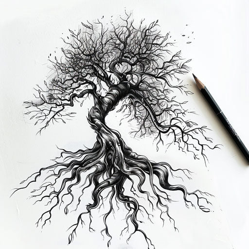 Black ink tattoo design of an African tree of life