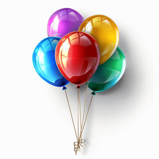 Birthday balloons clipart in photo realistic style with flat white background