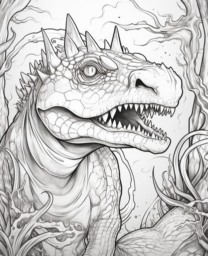 dinosaur coloring pages, fine art nouveau style, hyperrealistic marine life