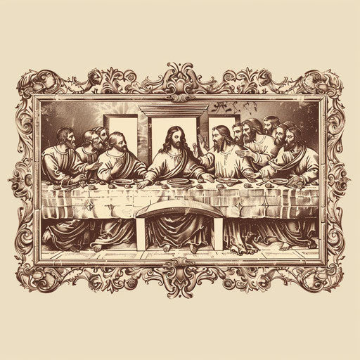 Vintage flat tattoo sketch of the Last Supper in sepia tones