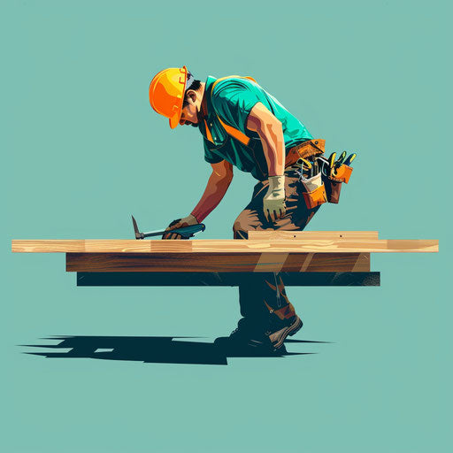 Realistic carpenter clipart with flat teal background