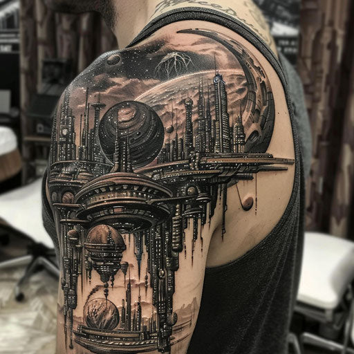 Futuristic and Intergalactic Shoulder Tattoo